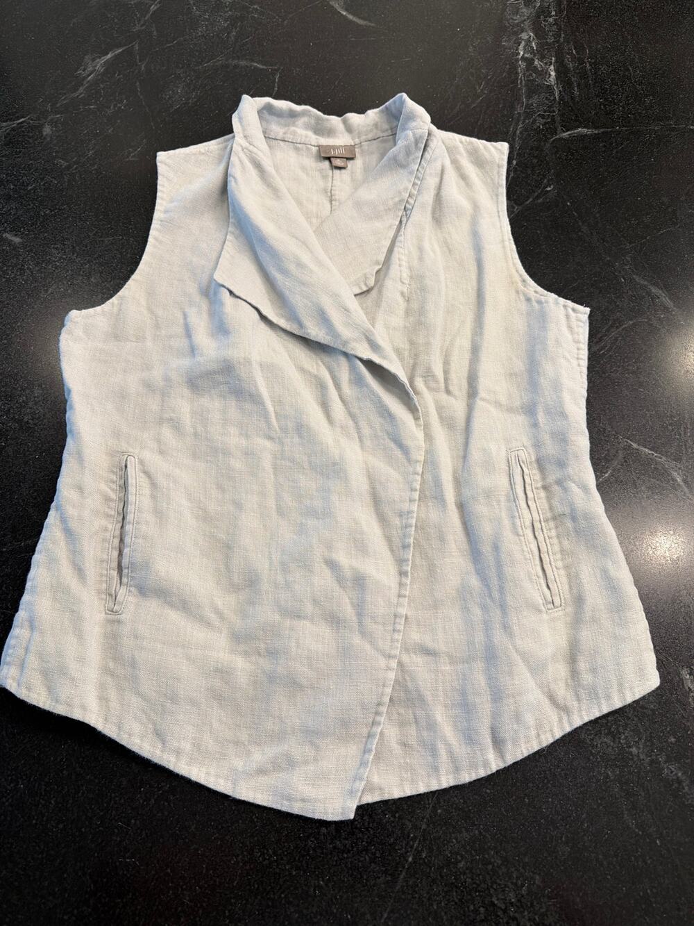 J.Jill 100% Linen flax colored double breasted vest with pockets! M petite